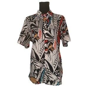 VTG Inspired Abstract Geometric Bold Art Print Short Sleeve Button Down Mens XL